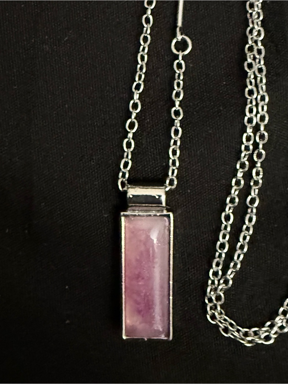 Silver Rectangular Lavender Stone Pendant Necklace - Women Jewelry